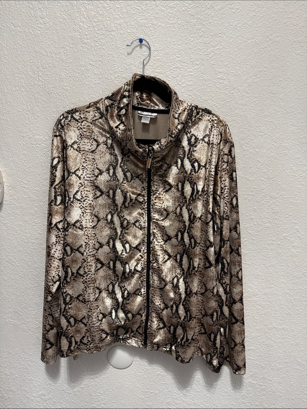 Snake-Print Bomber Jacket in Neutral Brown